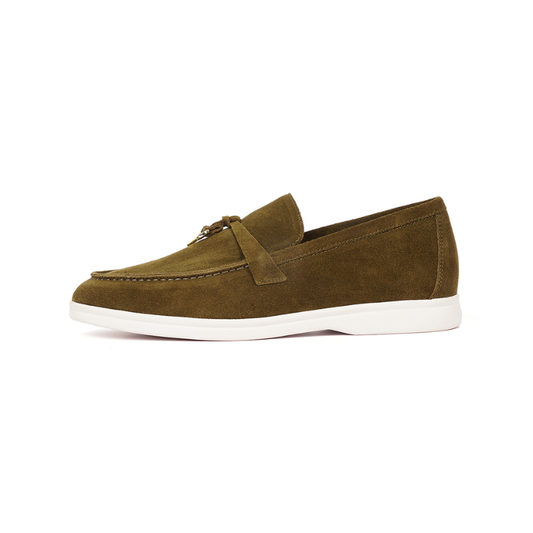 Loro Piana Summer Charms Walk Loafers in suede Dark Olive Brown