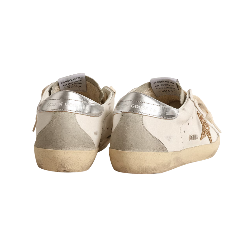 Golden Goose Super-Star-gold glitter star and ice-gray suede