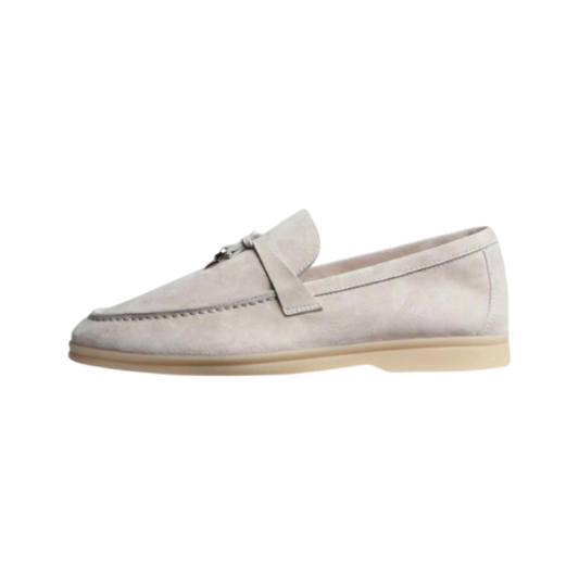 Loro Piana Summer Charms Walk Light grey suede loafers