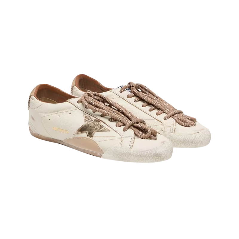 Golden Goose True-Star white nappa leather with a gold star and beige suede