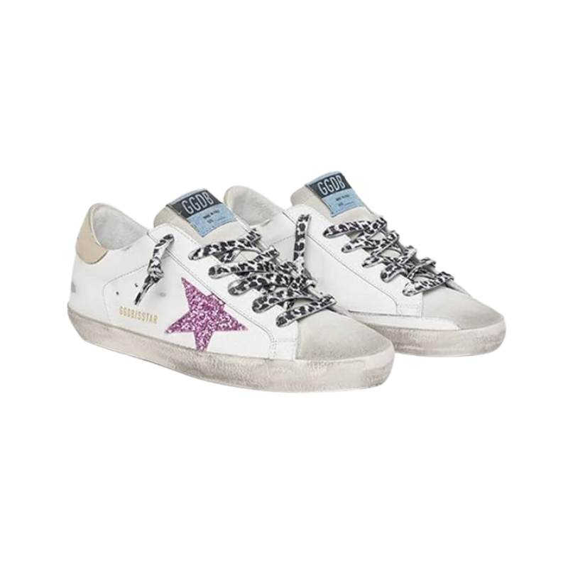 Golden Goose Super-Star-pink glitter star and animal-print laces