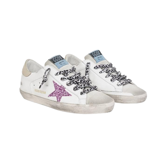 Golden Goose Super-Star-pink glitter star and animal-print laces