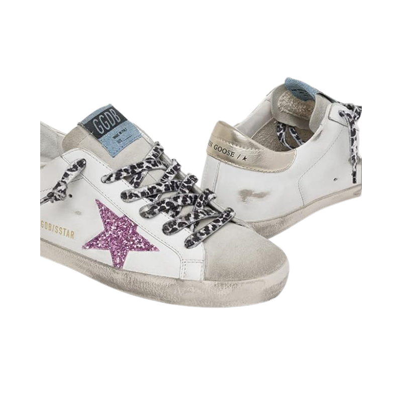 Golden Goose Super-Star-pink glitter star and animal-print laces