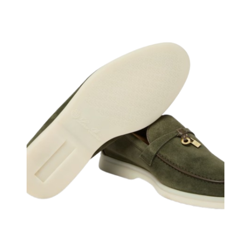 Loro Piana Summer Charms Walk Loafers in suede Light Olive Green