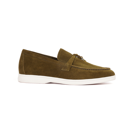 Loro Piana Summer Charms Walk Loafers in suede Dark Olive Brown
