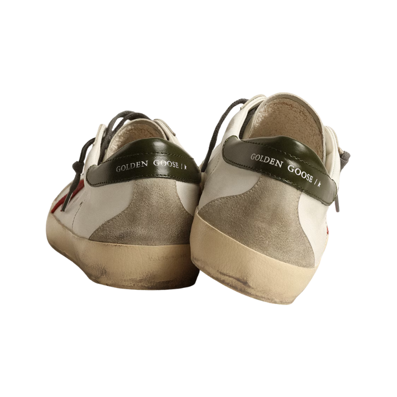 Golden Goose Super-Star - Red suede star and green leather heel tab